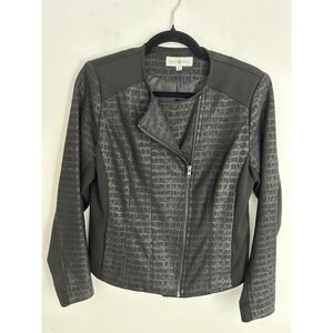 Kate & Rosy Black Crocodile Embossed Moto Jacket Asymmetrical Zip Women Medium